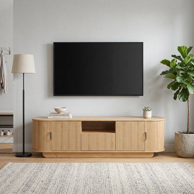 Meuble télé Meuble télé pour téléviseur de 75 po ou moins avec rangement à plusieurs niveaux, coins arrondis et plateau de table imperméable