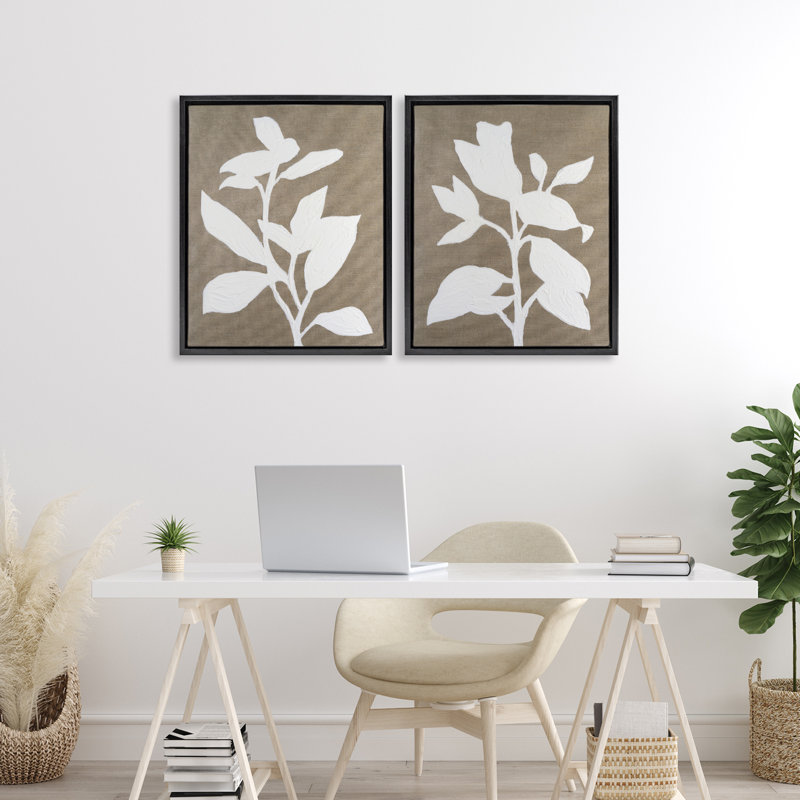 Frosted Linen Botanicals 2pc Floating Frame Set, design by Vanna Lam, Jet Black Floater Frame, 21" H x 17" W