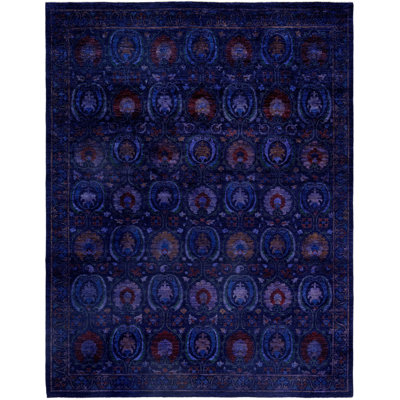 Tapis unique noué à la main de couleur marine de 9 pi 3 po x 11 pi 10 po Rachal