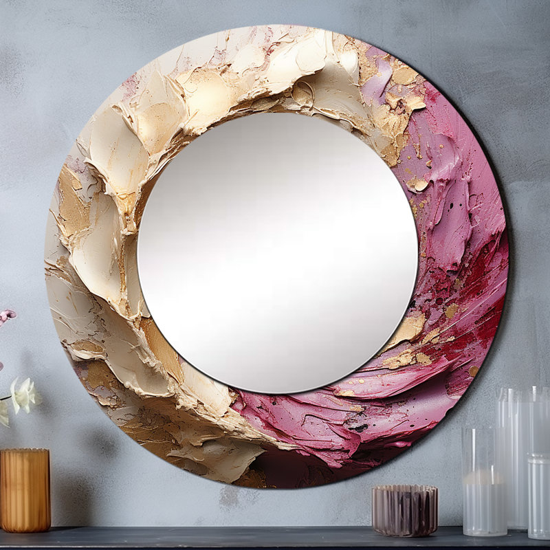 Or rose minimalisme spirales poteries - miroir spirales abstraites, miroir mural décoratif rond moderne, art imprimé en métal