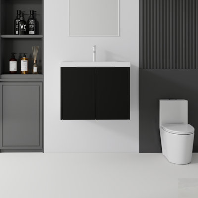 Meuble-lavabo flottant avec lavabo en céramique, porte à fermeture en douceur et contreplaqué durable