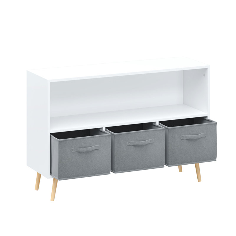 Bibliothèque pour enfants avec tiroirs pliables en tissu, Blanc / Gris