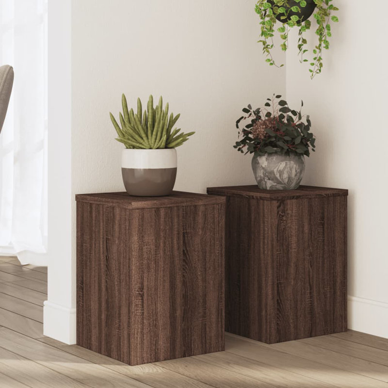 Plant Stand - Set of 2, Brown Oak/Look, 35cm H x 25cm W x 25cm D