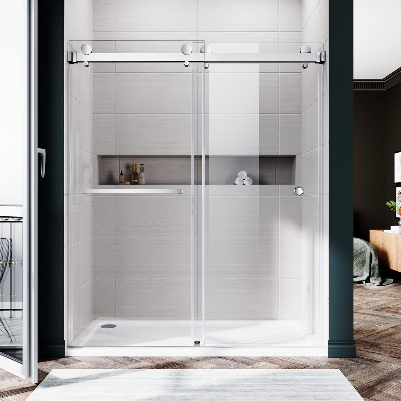 UKD01 56 to 60 in. x 72 in. H Frameless Double Sliding Shower Door with 3/8 in. (10mm) Clear Glass , Chrome, 60" W x 72" H