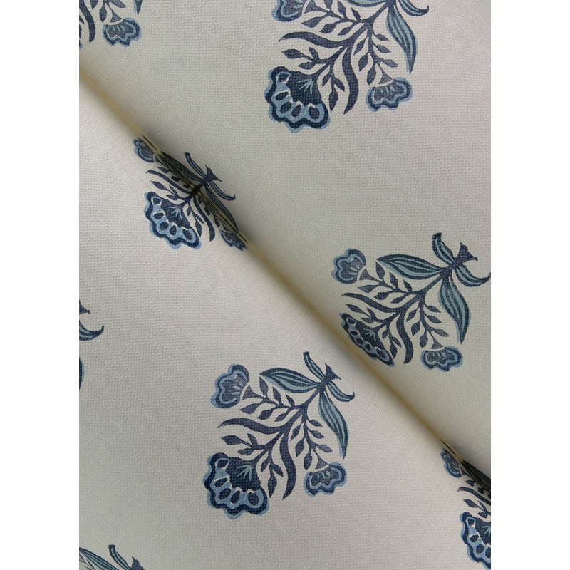 Papier peint fleuri Hollyhock, Bleu