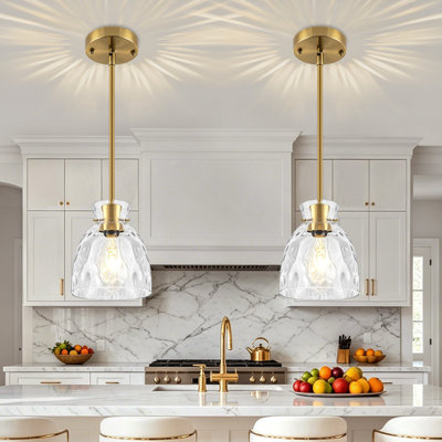 Luminaire suspendu à 1 lumière réglable, abat-jour de plafond cloche en verre martelé transparent pour îlot de cuisine, salle à manger, vestibule, comptoir de bar