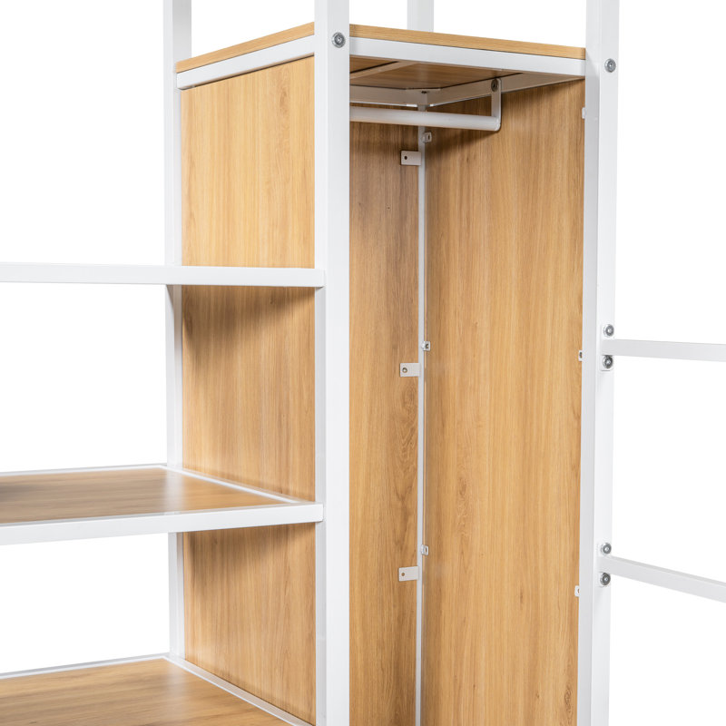 Lit mezzanine en métal avec bureau, rangement, DEL et garde-robe - Créez un poste de travail, une tablette, idéal pour les petites pièces