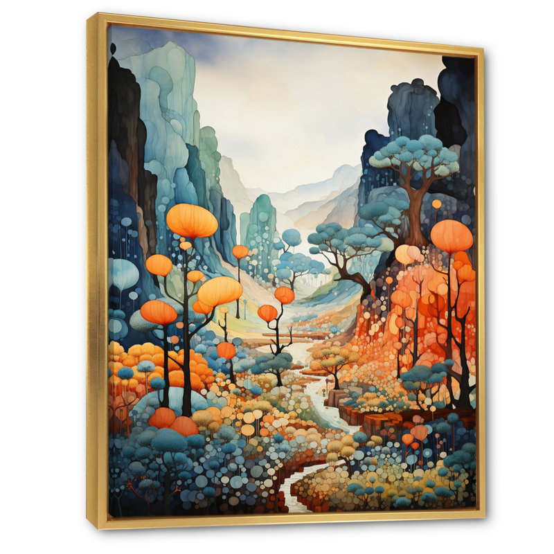 «Tabeguache Canyon Landscape Pointillism IV», reproduction sur toile, Cadre flottant doré, H 32 po x l 16 po x P 1 po