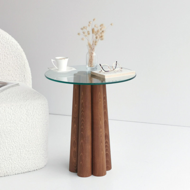 Table basse moderne, couleur noyer, 17,7 po x 19,7 po x 19,7 po | 100% bois de pin massif et cadre en verre trempé, épaisseur: 0,3 po | Conception élégante et durable, parfaite pour le salon et les salons, assemblage facile requis