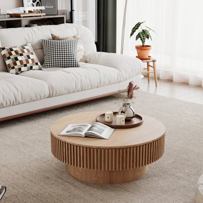 31.5'' Round Coffee Table With Storage Solid Wood Veneered Modern Coffee Table Accent Tea Table