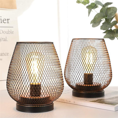 Borough Wharf Set of 2 Metal Cage Battery Powered Table lamp (Egg Shape)