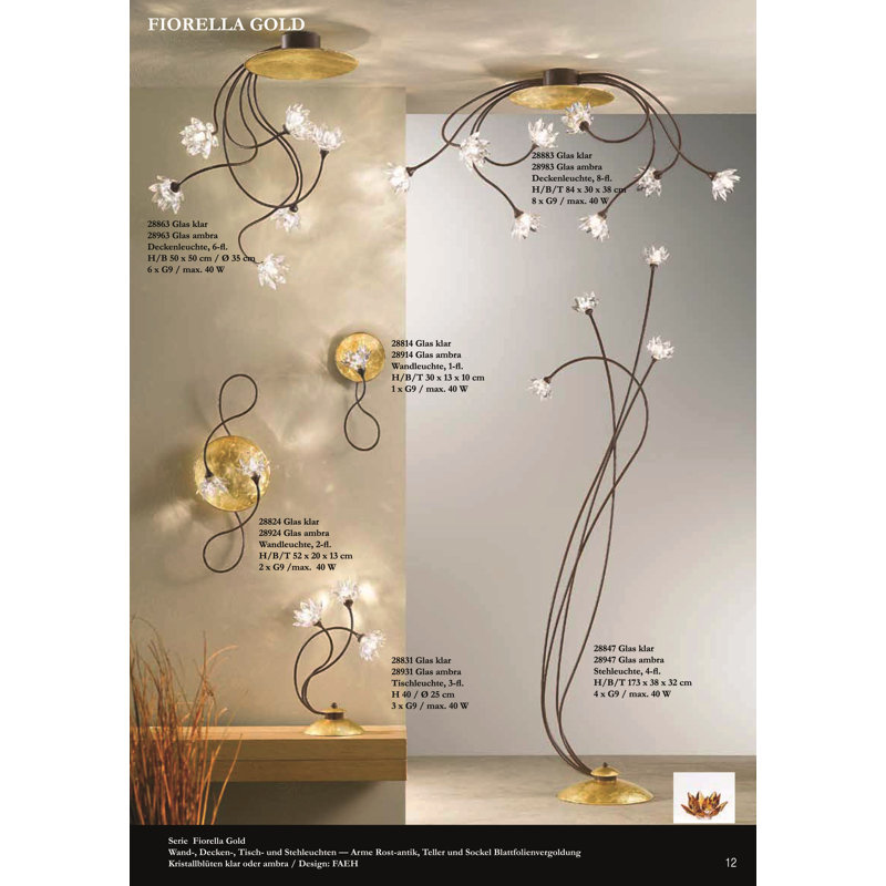 Semi Flush Mount, Gold, Clear