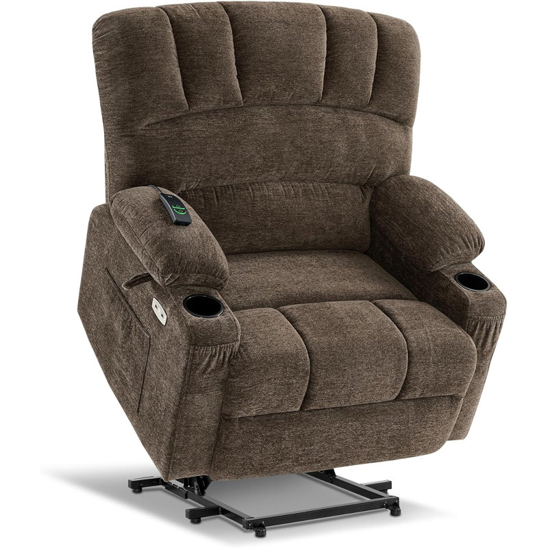 Fauteuil inclinable électrique inclinable 27,2 po avec massage et chaleur, tissu, Polyester brun