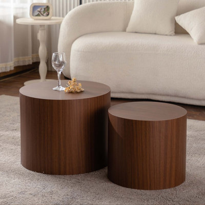 Ensemble de 2 tables basses rondes modernes en bois gigognes pour petit salon