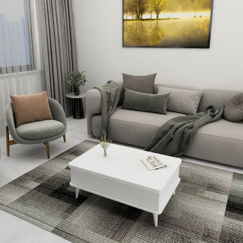 Table basse à plateau relevable avec rangement, Blanc