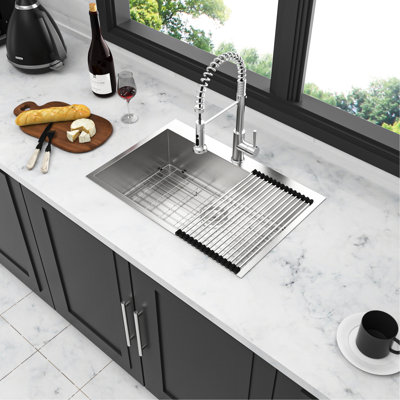 33X22 Inch Drop In Single Bowl Topmount Kitchen Sink 18 Gauge Stainless Steel, T-304 Construction, 9-Inch Depth, Standard Faucet Holes, Five Rubber Pads For Noise Reduction, Gentle Sloped Bottom Easy