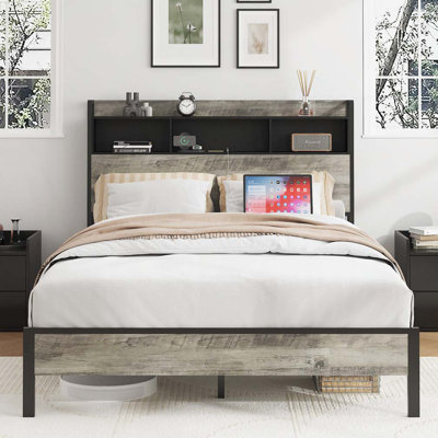 Metal Frame Storage Bed with 2 USBs, no noise, no need for box springs