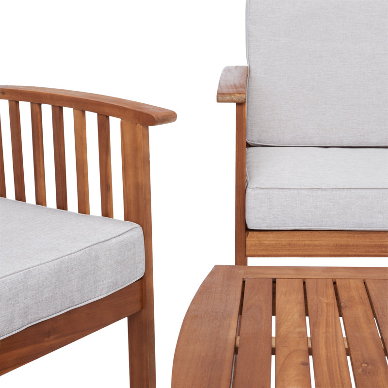 Alderico 5-Piece Solid Acacia Wood Seating Group with Cushions, Light Gray, Natural