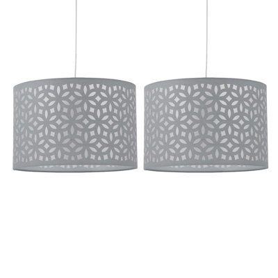 22cm H Cotton Drum Pendant Shade ( Uno ) in Grey