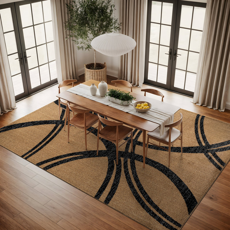 Arnaldur Geometric Black/Gray/White Area Rug, Rectangle 7'10" x 10'2", Jute