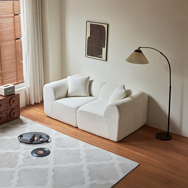 Canapé 2 places en velours avec coussins, Beige