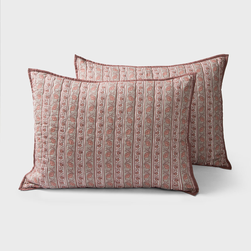Ensemble de housses de coussin décoratives en coton imprimé floral rose poudré Kunj 26 po x 26 po, Européen, Blush Pink