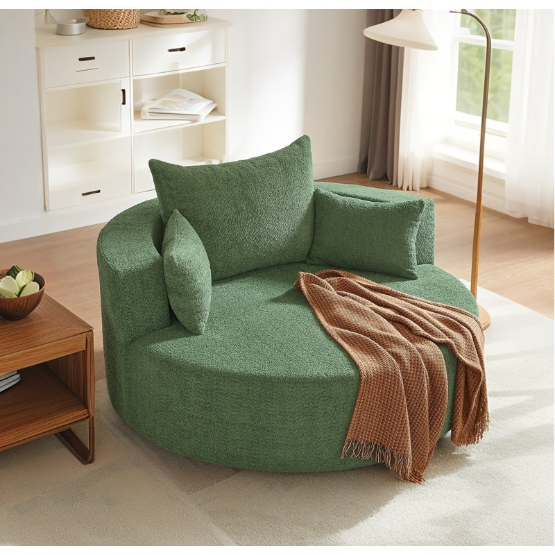 360° Swivel Chair Swivel Round Sofa Chair With 3 Removable Pillows, Green