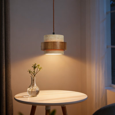Luminaire suspendu 1 lumière pierre et bois