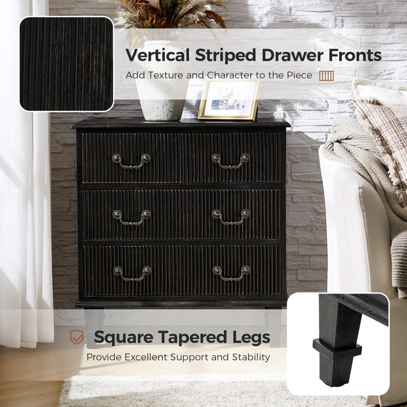 Kaybri 28" W Solid Wood 4-Drawer End Table with Built-In Electrical Outlet , Charcoal