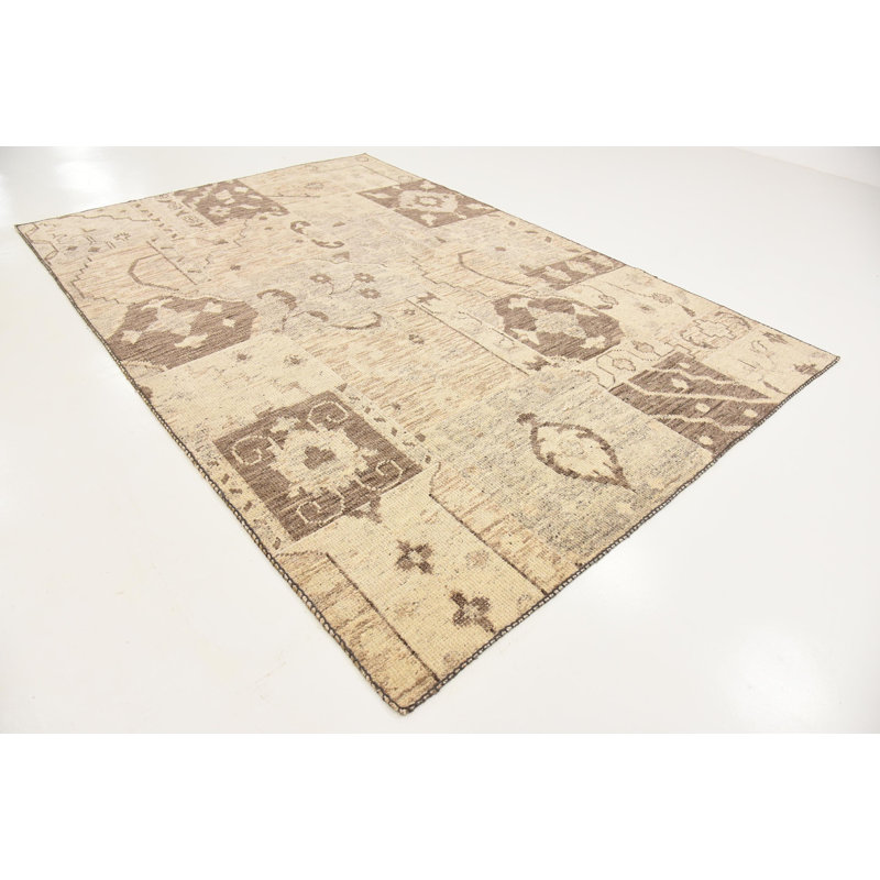 Tapis en laine beige/brun 6 pi 7 po x 9 pi 8 po one-of-kind à la main-noué la new age Gillingham