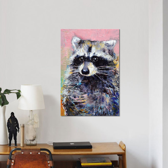 « raton laveur », reproduction d’art sur toile, H 8 po x l 12 po x P 0,75 po, Toile tendue, Pas de tapis