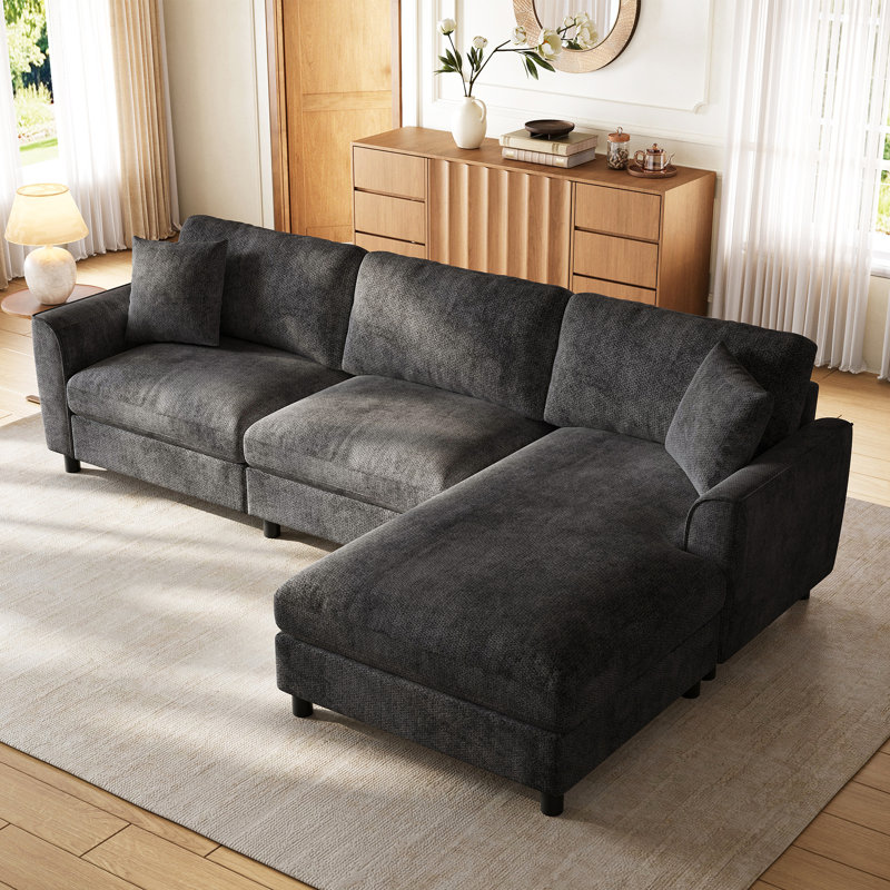 3 Seater Corner Sectional, Grey Chenille