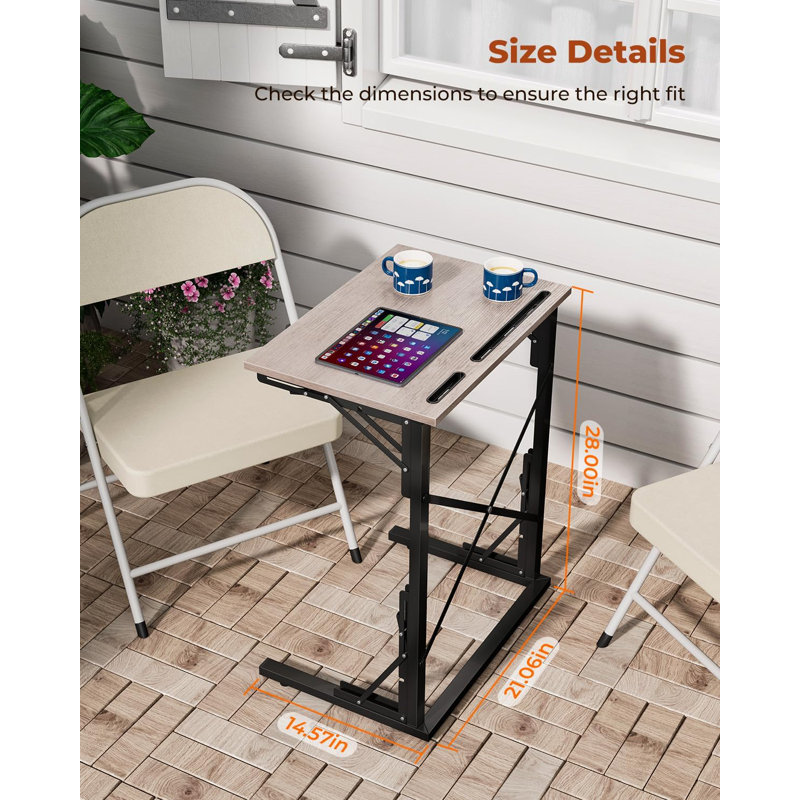 21''Wx28''h TV Tray Set Of 2, Small Foldable C-Shaped End Table For Eating With Tablet And Phone Slots, Slide Under Couch Side Table For Recliner, Living Room, Bedroom