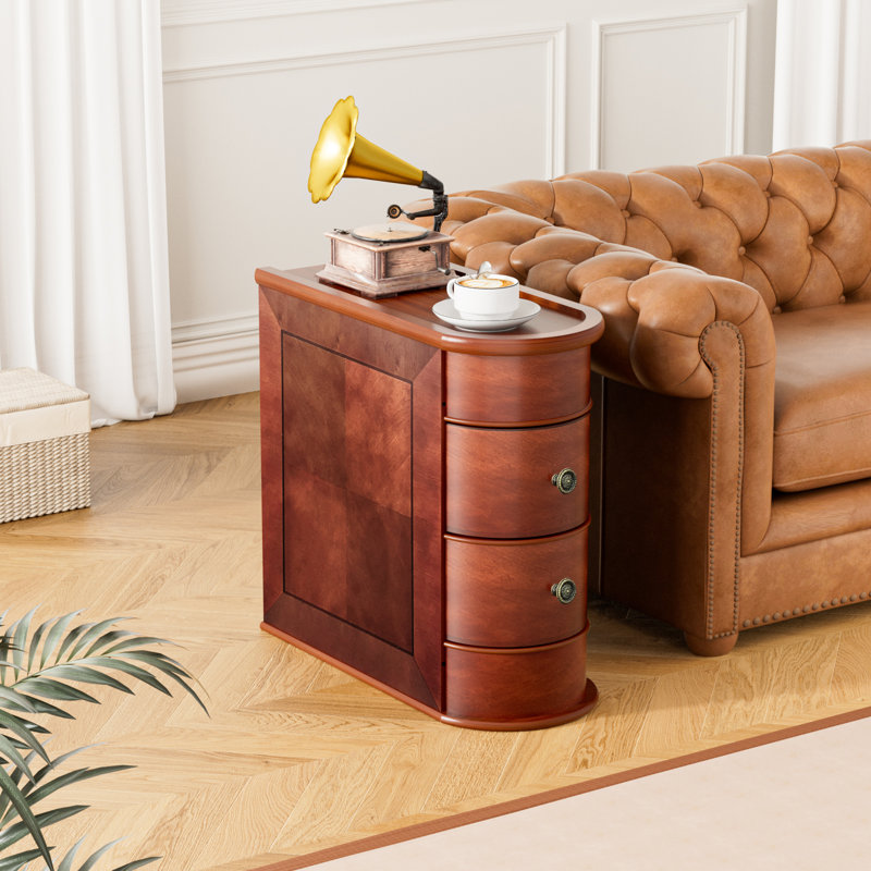 Solid Wood End Table,Narrow Side Table With 2 Drawers