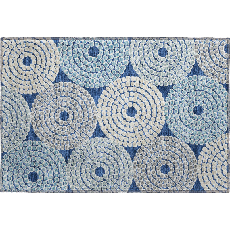 Premium Machine Washable Prisco Navy Rug, Rectangle 1'8" x 2'6"