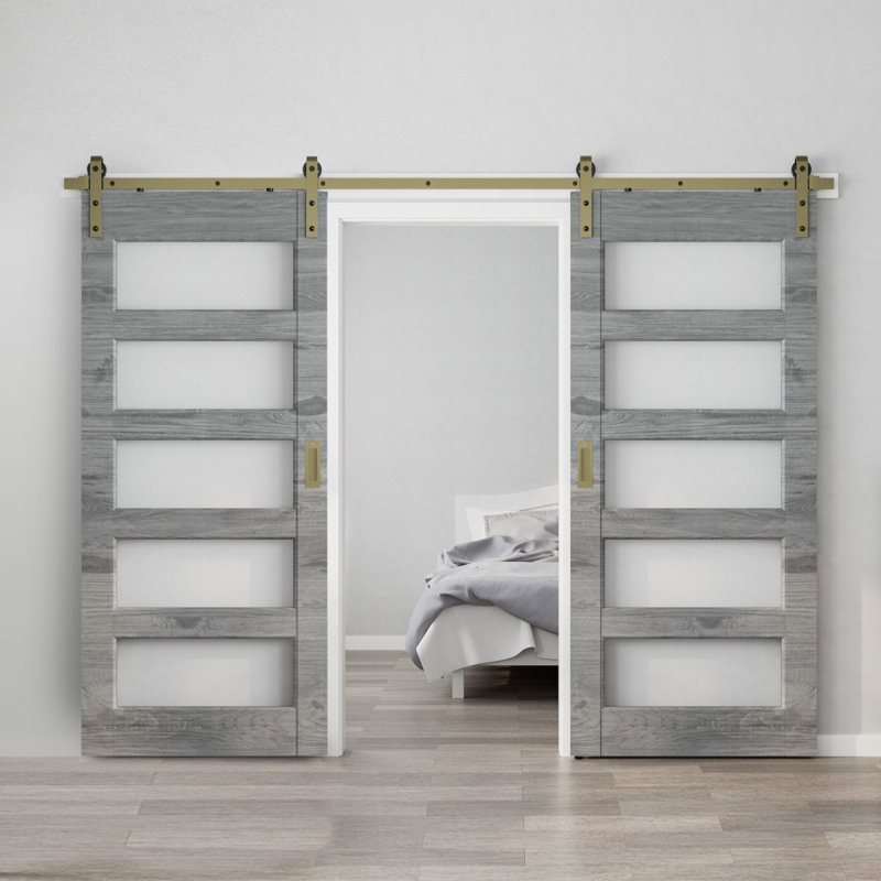 Classic Brass Single Sliding Barn Door Hardware Kit with Track/Rail (Not Include Door), 132 in.
