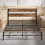 Single/Double Size Metal Beds, Platform Bed Frame with Rustic Vintage Wooden Headboard, Heavy Duty Steel Slats Support, No Box Spring Needed, Easy Assembly-480458569-516602193
