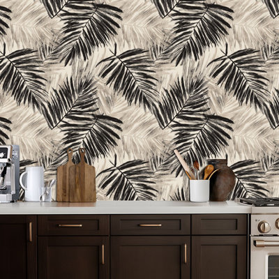 Papier peint adhésif auto-adhésif amovible à motif de feuille de palmier brossé à motif de feuilles de palmier 24 po x 118 po