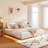 Floating Bed Frame With LED Light And Charging Station Upholstered Platform Bed Frame With Headboard And Hidden Storage Space, No Box Spring Needed-186944389