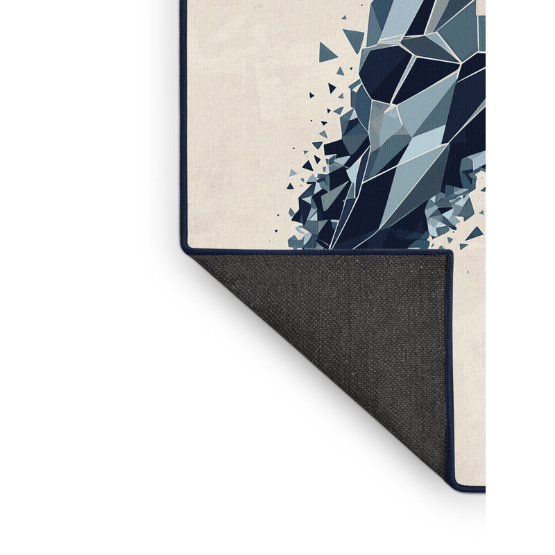 Soft Plush Ristaino Comet Tail Modern & Contemporary Geometric Shapes Area Rug in Beige – Navy Binding, 6x9