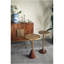 11.8X11.8X24" Slender Brass Side Table With Textured Gold Top And Wooden Pedestal Base