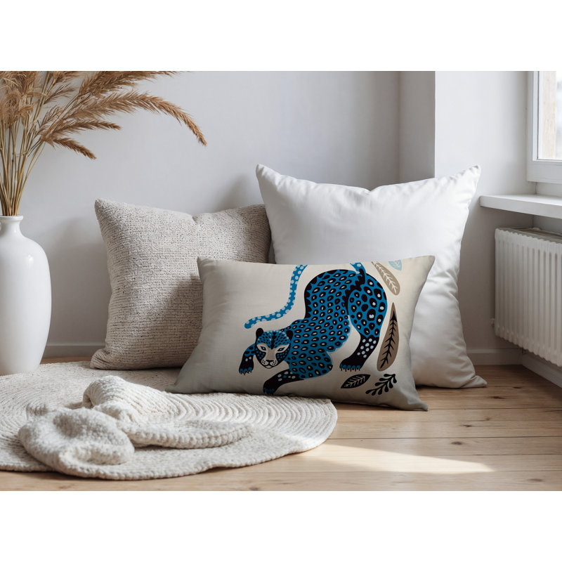 Coussin lombaire réversible intérieur / extérieur Gino Leopard, Rectangle H 14 po x l 20 po, Turquoise