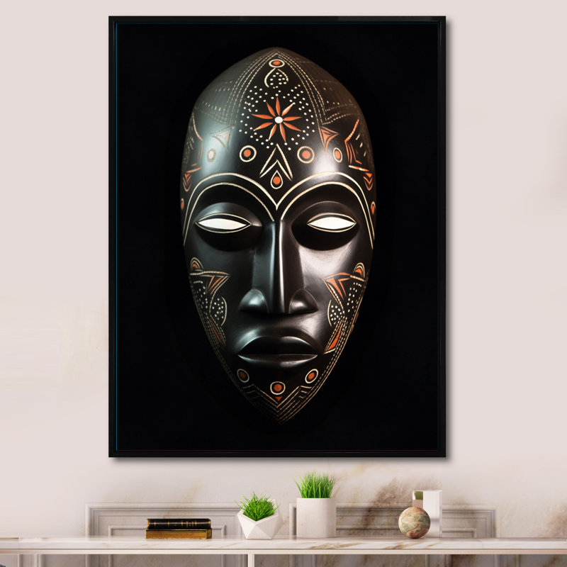 Masque africain Ethnical Traditional, H 32 po x l 16 po x P 1 po, Cadre flottant noir