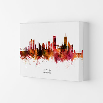 Boston Massachusetts Skyline Red City Name by Michael Tompsett - Print