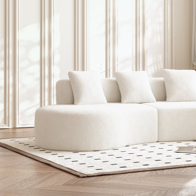 Boneless Curved Sectional Sofa with pillows, White