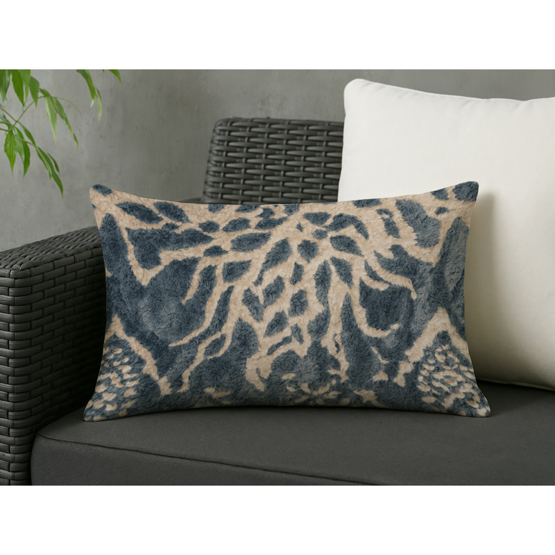 Coussin décoratif intérieur et extérieur Modern, Gris / bleu abstrait 1, Rectangle H 20 po x l 14 po