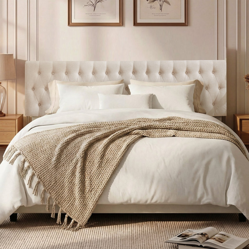Tête de lit tapissier Aveigha, Lin beige, Grand