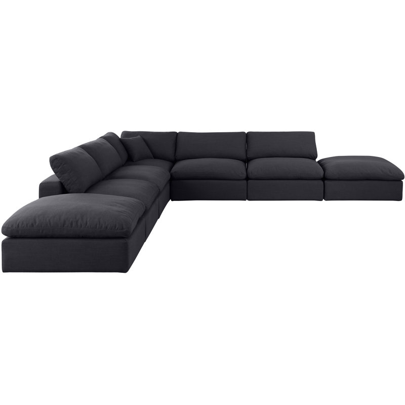 Canapé modulaire en velours 160 po conforme à la norme CAL117, Tissu texturé en lin noir