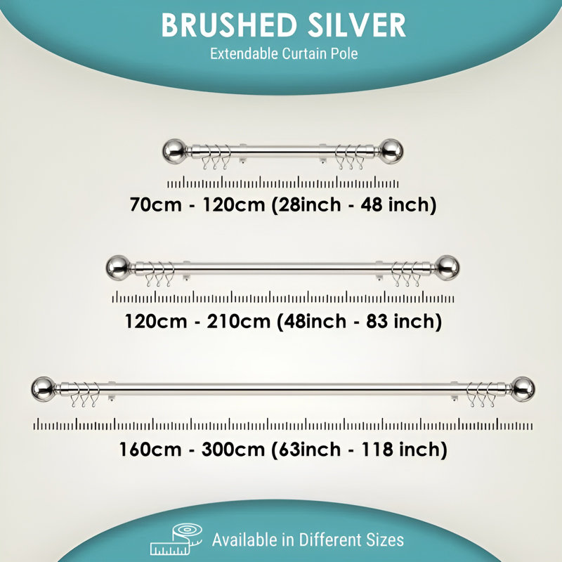 Adjustable 4.5cm Double Curtain Pole, 120cm - 210cm, Chrome