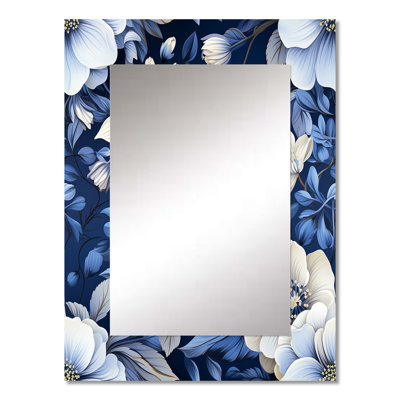 Blaha Blue And White Blooming Floral Pattern - Floral Decorative Mirror, Cottage Wall Mirror, Printed Metal Art